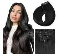 Sunya Clip in Hair Extensions Real Human Hair Natural Black Hair Extension Clip in Remy Invisible Seamlelss 18 inch 80g/Pack