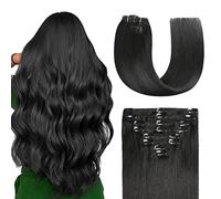 Sunya Clip in Hair Extensions Real Human Jet Black Remy Hair Extension Clips Seamless Invisible Natural Straight 16 inch 120g/Pack 8pcs Double Drawn Skin Weft