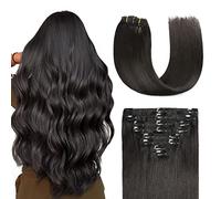 Sunya Clip in Hair Extensions Real Human Natural Black Remy Hair Extension Clips Seamless Invisible Natural Straight 16 inch 120g/Pack 8pcs Double Drawn Skin Weft