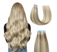 Sunya Tape Hair Extensions 16 inch Tape in Hair Extensions Human Hair Ash Blonde Highlighted Bleach Blonde Tape Extensions Natural Seamless Straight Tape in Human Hair Extensions 40g 20pcs/Pack