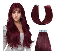 Sunya Tape in Hair Extensions Human Hair Invisible Tape Hair Extensions Burgundy Tape in Hair Extensions 20 inch Straight Hair Extensions Tape in 50g 20pcs/Pack