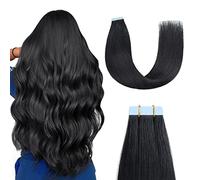 Sunya Tape in Hair Extensions Human Hair Jet Black 28 Inch Straight Tape in Real Human Hair Seamless Skin Weft Black Tape in Hair Extensions #1 60g 20Pcs/Pack