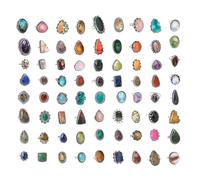 SUNYARAN Handmade 10 Pcs Adjustable and Stackable Gemstone Ring Set for Women, Silver Plated Fashion Boho Knuckle Rings, Vintage Gothic Statement Jewelry Gift Pack, Gemstone Brass Crystal, mixed