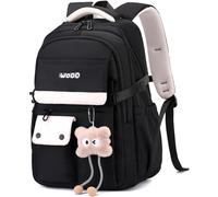 SUNYBLIS Black School Bags For Girls Boys,Aesthetic Back to School Backpack Cute Preppy with Pendant Ladies Rucksack Women Lightweight Waterproof Travel Back Pack for Teenage Primary Secondary School