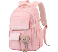 SUNYBLIS School Bags For Girls,Aesthetic Back to School Backpack Cute Preppy with Pendant Ladies Rucksack Women Lightweight Waterproof Travel Back Pack for Teenage Primary Secondary School - Pink