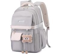 SUNYBLIS School Bags For Girls,Aesthetic Back to School Backpack Cute Preppy with Pendant Ladies Rucksack Women Lightweight Waterproof Travel Back Pack for Teenage Primary Secondary School - Grey