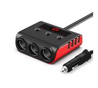 Sunydog Cigarette Lighter Adapter,12-24V Car Cigarette Lighter Socket In-car Cigarette Socket 4 Ports USB Interface Auto Cigarette Lighter Socket Car Plug Adapter(Red)