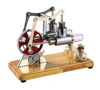 Sunydog Stirling Engine Kit Hot Air Motor Model Physical Dual Engine Generator Model with LED Light Flywheel Design Science Experiment Wooden Base DIY Educationfor Teacher Adults School Office School