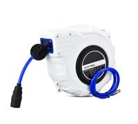 Sunydog Versatile Retractable Hose Reel with 6-Function Spray Nozzle Automatic Rewind Storage Hose Reel for Car Washing, Gardening - Sturdy Steel Material White (25m)