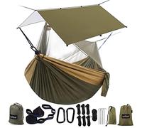 Sunyear Hammock Camping with Rain Fly Tarp and Net, Portable Camping Hammock Double Tree Hammock Outdoor Indoor Backpacking Travel & Survival, 2 Tree Straps,100% Waterproof Green Bundle