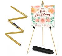SunyesYoon Display Golden Easel Stand - 63" Artist Instant Tripod Collapsible Portable Floor Easel - Adjustable Art Poster Easy Folding Metal Stand for Display Show, Wedding, Painting