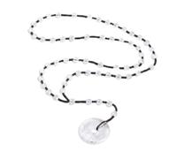 SUNYIK 30mm Natural Crystal Stone Lucky Coin Rosary Necklace | Donut Stone Beaded Necklace for Women Men, Catholic Hand Knotted, 5 Decades Beaded Y Necklace Gift for Christian Prayer