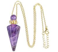 SUNYIK Crystal Essential Oil Diffuser Pendant Necklace for Women Men Polished Stone Point Pendulum Perfume Bottle Pendant with Chain 18", Amethyst Crystal Stone, amethyst crystal stone