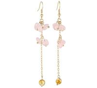 SUNYIK Natural Crystal Chip Stones Dangle Earrings for Women, Healing Tumbled Stones Drop Earrings for Ladies, Rose Quartz Stone Copper, rose quartz stone