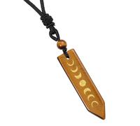 SUNYIK Natural Crystal Point Moon Phase Pendant Necklace with Rope, Engraved Stone Crescent Moon Necklace for Women Men, Tiger's Eye Stone, tiger's eye stone
