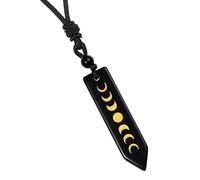 SUNYIK Natural Crystal Point Moon Phase Pendant Necklace with Rope, Engraved Stone Crescent Moon Necklace for Women Men, Black Obsidian Stone, black obsidian stone