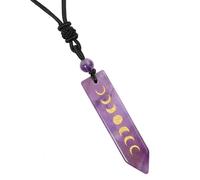 SUNYIK Natural Crystal Point Moon Phase Pendant Necklace with Rope, Engraved Stone Crescent Moon Necklace for Women Men, Amethyst Crystal Stone, amethyst crystal stone