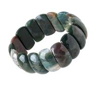 SUNYIK Natural Flat Oval Crystal Stone Beads Bangle Bracelet for Women Elastic Stretch, 8.3"-8.7" (21cm-22cm), Indian Agate, indian agate stone