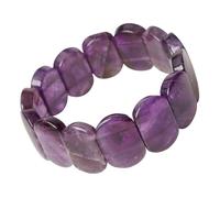 SUNYIK Natural Flat Oval Crystal Stone Beads Bangle Bracelet for Women Elastic Stretch, 8.3"-8.7" (21cm-22cm), Amethyst, amethyst crystal stone