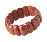 SUNYIK Natural Flat Oval Crystal Stone Beads Bangle Bracelet for Women Elastic Stretch, 8.3"-8.7" (21cm-22cm), Red Jasper, red jasper stone