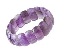 SUNYIK Natural Flat Oval Crystal Stone Beads Bangle Bracelet for Women Elastic Stretch, 8.3"-8.7" (21cm-22cm), Amethyst, amethyst crystal stone