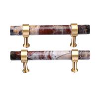 SUNYIK Pack of 2 Cylindrical Crystal Cabinet Knobs with Screws Polished Stone Drawer Pull Handle Furniture Decor Knobs for Dresser Cupboard Kitchen, Petrified Wood