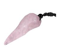 SUNYIK Raven Skull Stone Pendant Necklace for Unisex, Hand Carved Crow Skull Necklace with Adjustable Black Rope, 2.34x0.7x0.59'', Quartz