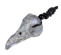 SUNYIK Raven Skull Stone Pendant Necklace for Unisex, Hand Carved Crow Skull Necklace with Adjustable Black Rope, 1.76x0.7x0.74'', Pyrite