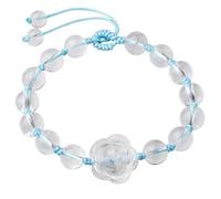 SUNYIK Rose Flower Stone Beads Bracelet, 8mm Round Beads Bracelet for Women Healing Crystal Romantic Gift, 7.1" - 8.3", Rock Quartz Stone, Rock Quartz Stone
