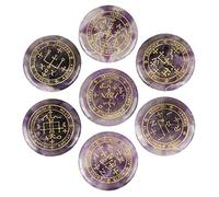 SUNYIK Round Engraved Archangels Gabriel Sigil Talisman Stone Set of 7, Pocket Worry Palm Stones for Healing Reiki Decoration Wicca Amulet, Amethyst