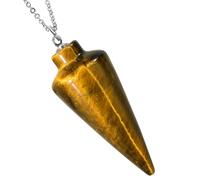 SUNYIN Spiritual Crystal Point Cone Necklace for Women Men Wicca Reiki Healing Crystal Stone Pendulum Pendant for Dowsing Divination Meditation, Tiger Eye Stone, Stainless Steel, Tiger Eye Stone