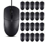 SUNYIWJIE 20 PCS Black Wired Computer Mouse Bulk USB 1000 DPI 3 Button Corded Mouse with Home Office Noiseless Simple USB Mouse for Computer Laptop Desktop PC