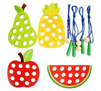 SunYoda 4 Pack Wooden Lacing Toy, Wooden Sorting Stacking Toys, Educational Threading Activity Puzzles, Learning Activity for Kids, Fruit Threading Set Fine Motor Toys for Early Development