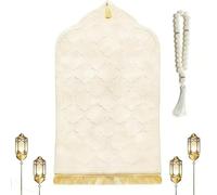 SunYoda Muslim Prayer Mat with 33 Tasbih Beads - Large Soft Prayer Rug Turkish Style with Tassels, Portable Islamic Carpet for Salah Meditation, Ramadan Eid Gift for Men Women (Beige, 25.6x45.3 Inch)