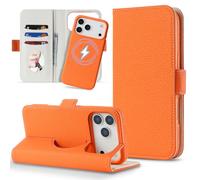 SunYoo for iPhone 17 Pro Max Wallet Case with Card Holder for Women, Compatible with Magsafe, 2-in-1 Magnetic Detachable PU Leather Flip Kickstand Make Up Mirror Protective Phone Cover-Orange