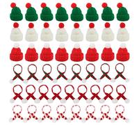 Sunyunze 60 Pieces Small Christmas Hat and Mini Scarf Christmas Cute Woven Hat Mini Christmas Hat Small Christmas Subject for Wine Bottles DIY Dolls Accessories