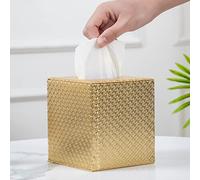 SUNYUROU Gold Tissue Box Cover, Square, Decorative, Wood & PU, Gold