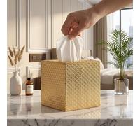 SUNYUROU Gold Tissue Box Cover, Square, Decorative, Wood & PU, Gold