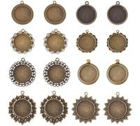 SUNYYCLUE 1 Box 16Pcs Bronze Bezel Pendant Blank Pendant Trays Antique 25mm Round Base Cabochon Tray Settings Bezel Frame Metal Cameo Charms for DIY Photo Bridal Wedding Bouquet Graduation Crafts