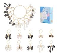 SUNYYCLUE 1 Box 20Pcs 10 Styles Bow Stitch Markers Cute Enamel Stitch Markers Black White Alloy Coquette Bowknot with Leverback Earrings Hooks Crochet Charms for Knitting Weaving DIY Craft Women