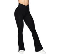 Sunzel Flare Leggings, Crossover Yoga Pants with Tummy Control, High-Waisted and Wide Leg, Black, Large