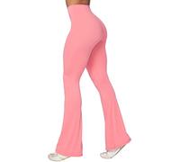 Sunzel Flare Leggings, Crossover Yoga Pants with Tummy Control, High-Waisted and Wide Leg, Bubble Pink, Large