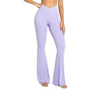 Sunzel Flare Leggings, Crossover Yoga Pants with Tummy Control, High-Waisted and Wide Leg, Lavender, Large