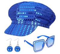 SUNZWO ABBA Hat Set - 3 Piece ABBA Accessory Set with Blue Hat, Sunglasses, and Earrings, Ideal for Themed Events and Parties