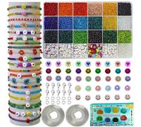SUO Long Glass Beads for Jewellery Making Beads Kit for Bracelet Glass Seed Bead 24 Color for Crafting with 2 Roll Bracelet String Beading Bracelet Making Kits