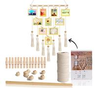 suo long Macrame Kit for Adults Beginners - DIY Photo Wall Hanging Set with 3mm Cotton Cord (60m), Wooden Clips (20pcs) & Beads (8pcs) - Gift for Women Who Craft