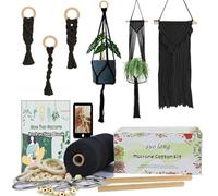 suo long Macrame Kit for Adults Beginners with Instructions | Art Craft Set for Woman to Make Plant Hanger , Wall Hanging , Keychain With Macrame Cord 3mm Black , Wood Beads , Rings