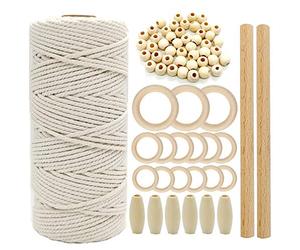 suo long Macrame Kit for Beginners Adults with Macrame Cord 3mm,Wooden Beads, Wooden Rings, Instruction Book for Macrame Starters to Make Plant Hanger, Wall Hanging, Keychain Craft Kits for Adults