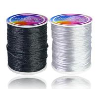 Suo Long String for Bracelet Making Jewelry Making Satin Nylon Cord 2 Roll Black + White 100M/Roll Bracelet Making String for Lanyard Making,Macrame,Friendship Bracelet,Beading Kumihimo Chinese Knot