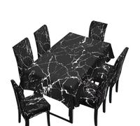 Suobstales Black Marble Pattern 7 Pcs Tablecloth Chair Cover Set Chair Covers Waterproof Rectangle Table Cloth for Dining Room Banquet Party Festival Decoration